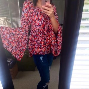 Flower bell sleeve top